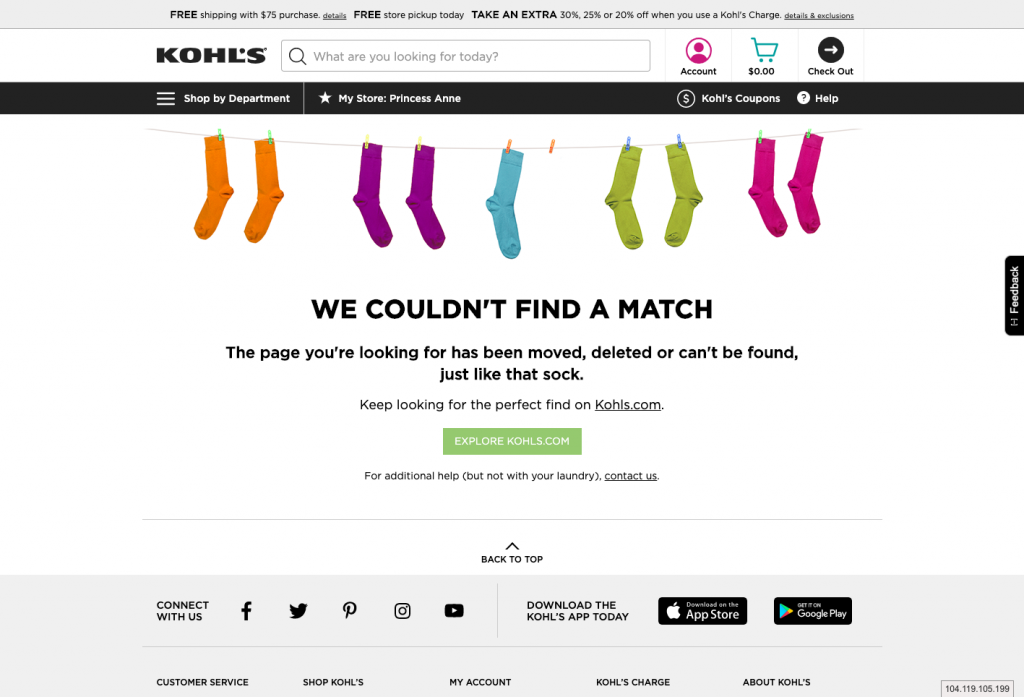 kohls page not found